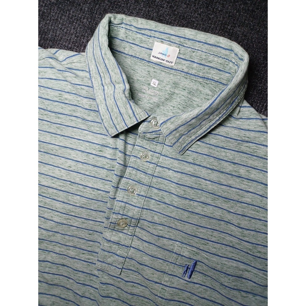 Johnnie-O Hangin' Out Mens XL Short Sleeve Striped Green/Blue Polo